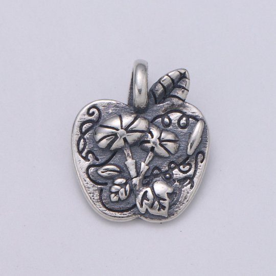 925 Sterling Silver Flower Apple Charm, Nature Charm Silver Flower Charm for Necklace Bracelet Earring, Plant Charm SL-169 - DLUXCA