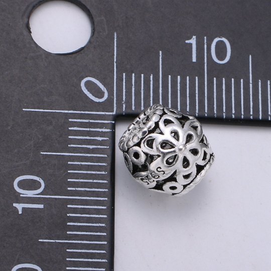 925 Sterling Silver Flower Bead, Floral Bead Silver Bali Style Bead for Necklace Bracelet Earring, Blooming Flower Bead SL-210 - DLUXCA