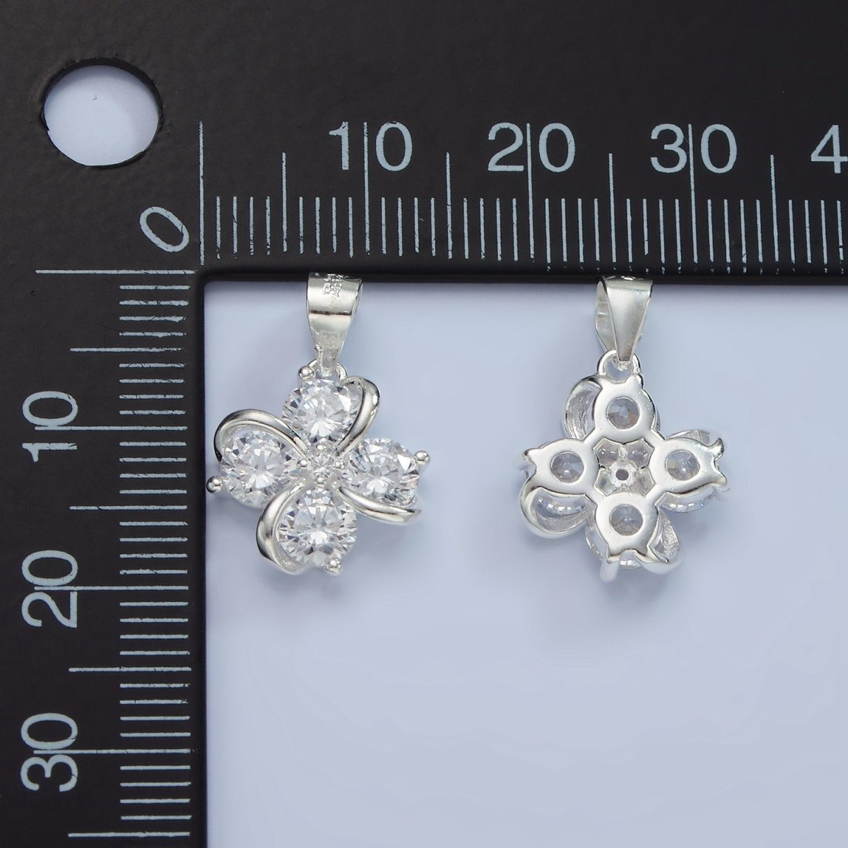 925 Sterling Silver Flower Charm Clear Cubic Zirconia Stone Floral Pendant SL-457 - DLUXCA