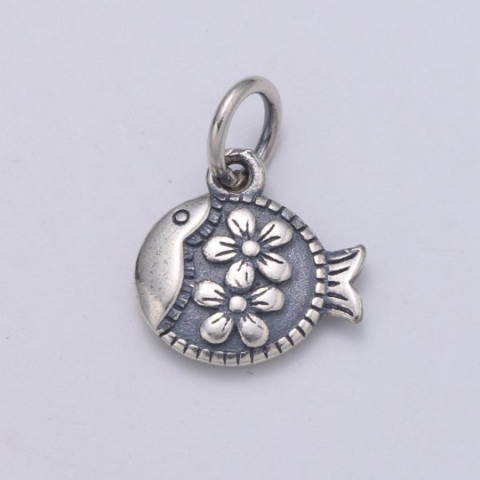 925 Sterling Silver Flower FIsh Charm, Animal Charm Silver Flower Charm for Necklace Bracelet Earring, Floral Charm SL-173 - DLUXCA