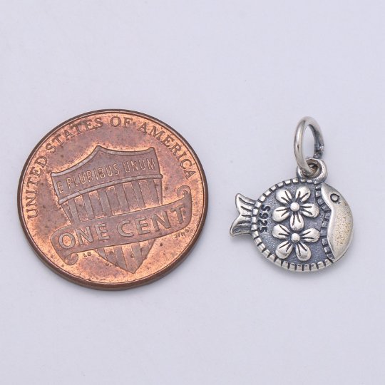 925 Sterling Silver Flower FIsh Charm, Animal Charm Silver Flower Charm for Necklace Bracelet Earring, Floral Charm SL-173 - DLUXCA