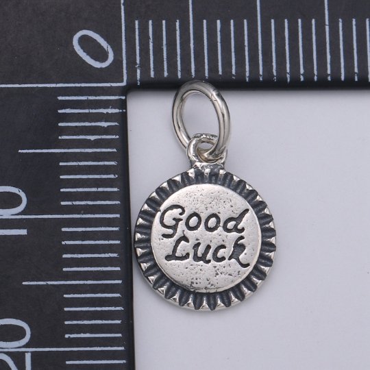 925 Sterling Silver Good Luck Charm, Message Charm Silver Happy Charm for Necklace Bracelet Earring, Good Luck Charm, SL-096 - DLUXCA