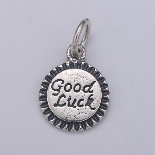 925 Sterling Silver Good Luck Charm, Message Charm Silver Happy Charm for Necklace Bracelet Earring, Good Luck Charm, SL-096 - DLUXCA