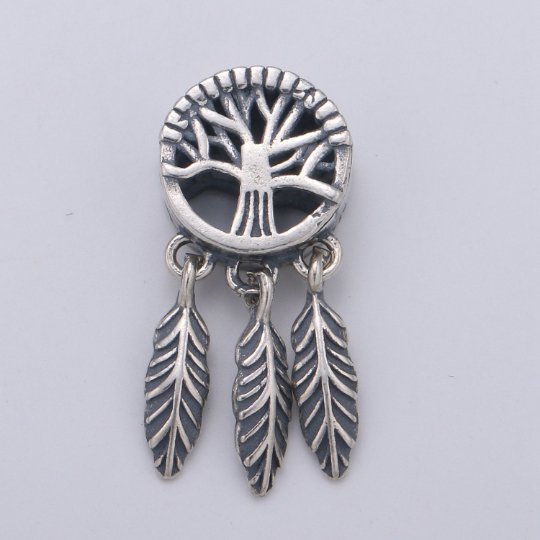 925 Sterling Silver Great Tree Dream Catcher Charm, Indian Charm Silver Dream Charm for Necklace Bracelet Earring SL-199 - DLUXCA