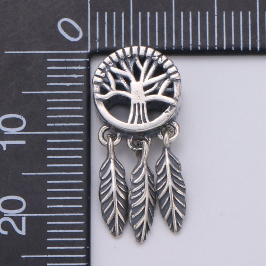 925 Sterling Silver Great Tree Dream Catcher Charm, Indian Charm Silver Dream Charm for Necklace Bracelet Earring SL-199 - DLUXCA