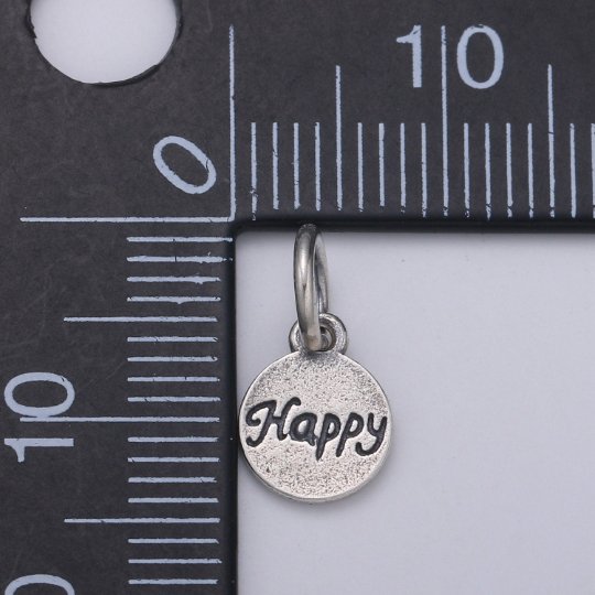 925 Sterling Silver Happy Charm, Message Charm Silver Positivity Charm for Necklace Bracelet Earring, Happiness Charm SL-179 - DLUXCA