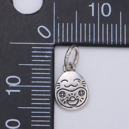 925 Sterling Silver Happy Egg Charm, UwU Charm Silver Cat Charm for Necklace Bracelet Earring, Chinese New Year Charm SL-151 - DLUXCA