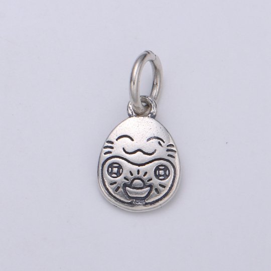 925 Sterling Silver Happy Egg Charm, UwU Charm Silver Cat Charm for Necklace Bracelet Earring, Chinese New Year Charm SL-151 - DLUXCA