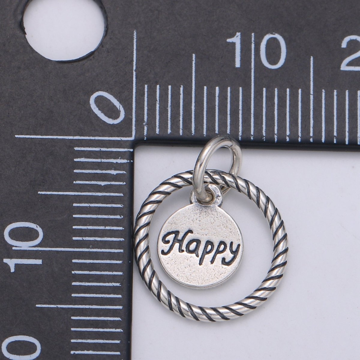 925 Sterling Silver Happy Loop Charm, Message Charm Silver Happy Charm for Necklace Bracelet Earring, Happy Charm SL-132 - DLUXCA