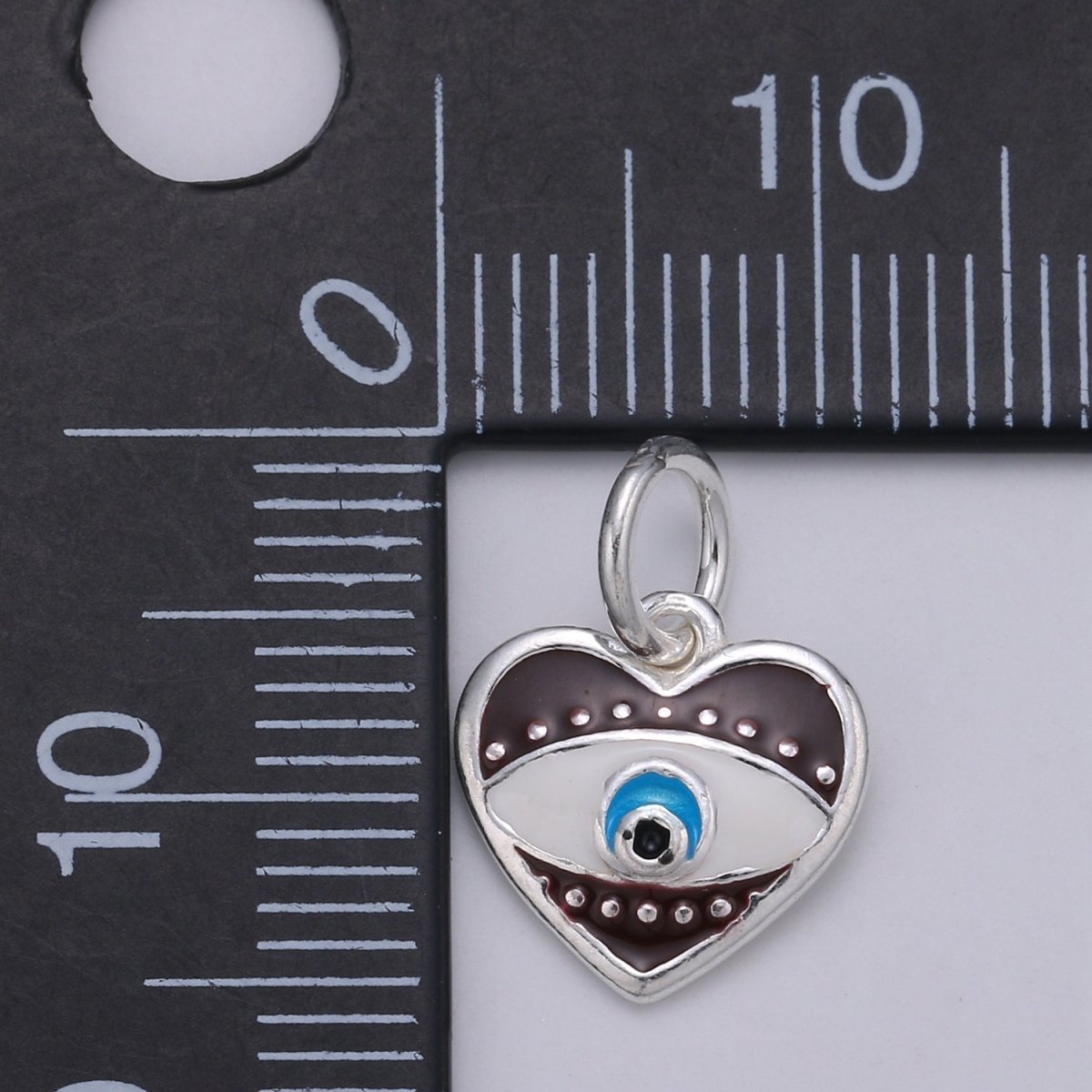 925 Sterling Silver Heart Enamel Evil Eye Charm, Black Red eye pendant, Enamel eye Charm, Amulet Protection eye charm Love Medallion Pendant SL-041 SL-042 SL-043 - DLUXCA