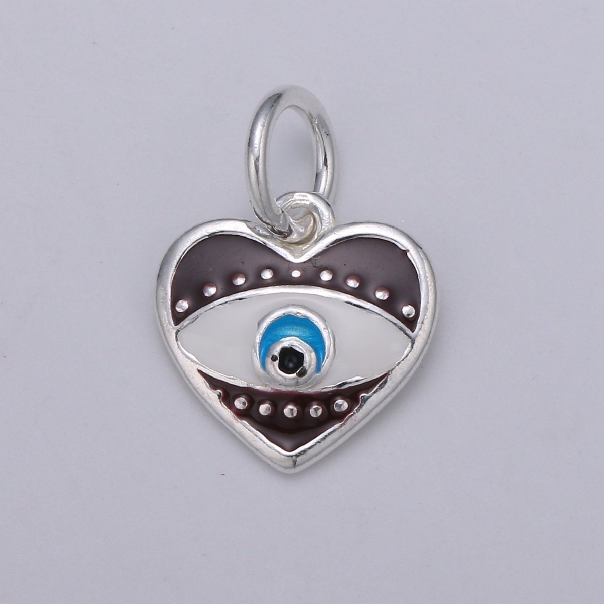 925 Sterling Silver Heart Enamel Evil Eye Charm, Black Red eye pendant, Enamel eye Charm, Amulet Protection eye charm Love Medallion Pendant SL-041 SL-042 SL-043 - DLUXCA