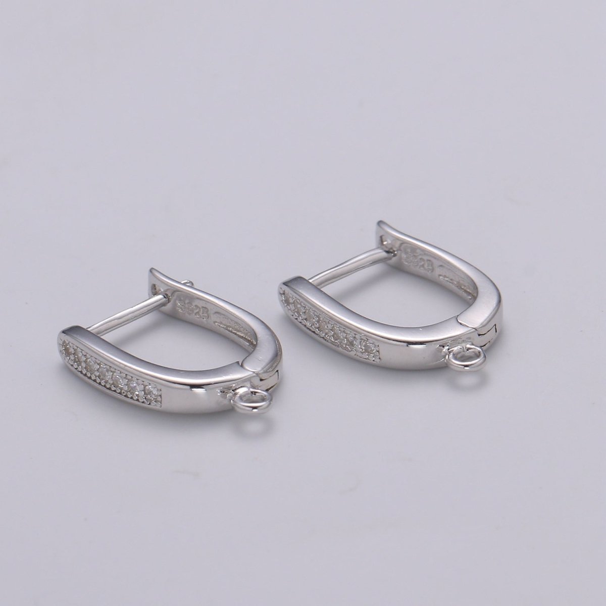 925 Sterling Silver Huggie Earring one touch w/ open link, Micro Pave Hoop Nickel and Lead free, Lever back earring making Supply SL-228 - DLUXCA