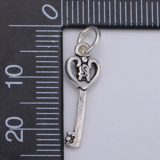 925 Sterling Silver Key Charm, Antique Key Charm Lock and Key Charm for Necklace Bracelet Earring Component Supply, SL-HJ-81 - DLUXCA