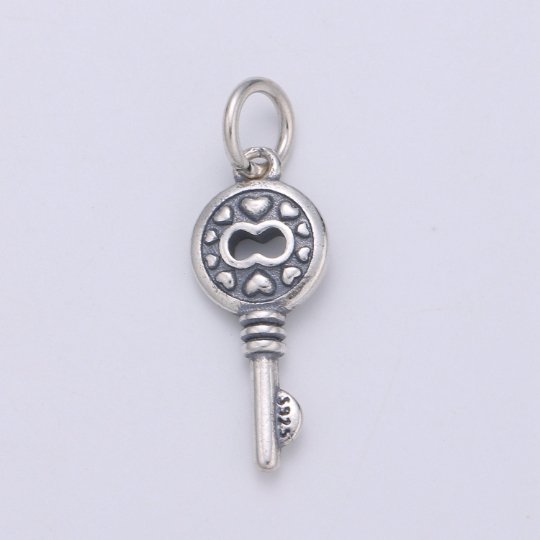 925 Sterling Silver Key Charm, Circle Antique Key Charm Lock and Key Charm for Necklace Bracelet Earring Component Supply SL-115 - DLUXCA