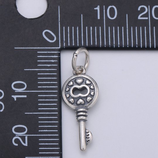 925 Sterling Silver Key Charm, Circle Antique Key Charm Lock and Key Charm for Necklace Bracelet Earring Component Supply SL-115 - DLUXCA