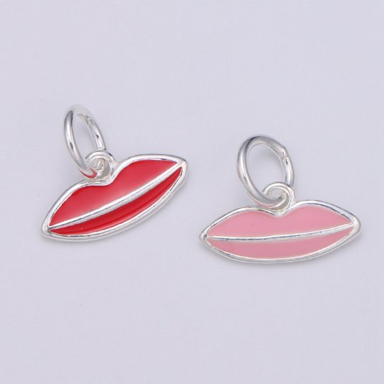 925 sterling silver lips charm, Dainty Red Pink lips, XOXO Enamel charm, Dainty kissing Mouth Charm for Bracelet Necklace, SL-HJ-25/26 - DLUXCA