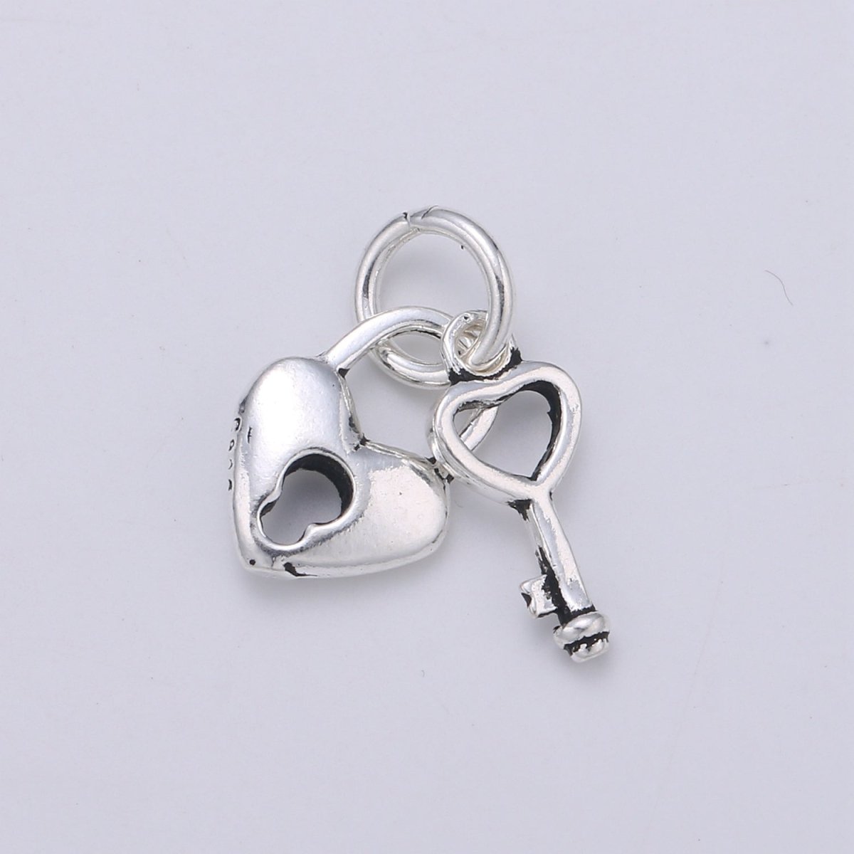 925 Sterling Silver Lock and Key Charm, Couples Charm Silver Heart Charm for Necklace Bracelet Earring, Love Charm SL-127 - DLUXCA
