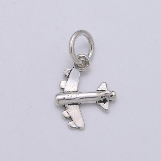 925 Sterling Silver Long Airplane Charm, Aircraft Charm Silver Air Plane Charm for Necklace Bracelet Earring, Vacation Charm, SL-HJ-170 - DLUXCA