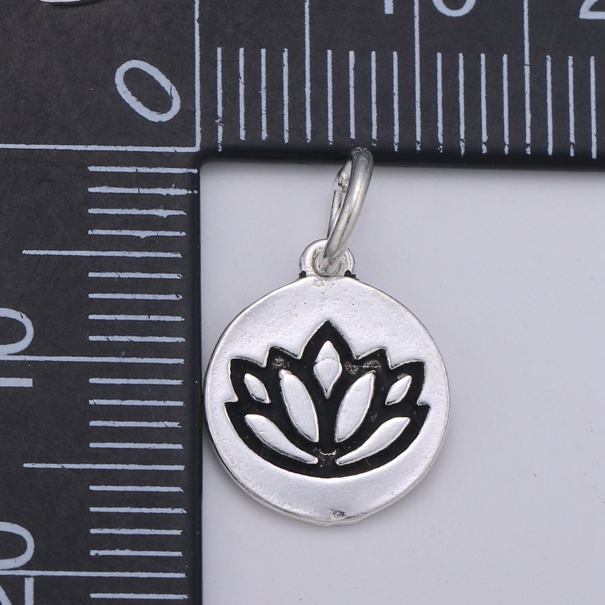 925 Sterling Silver Lotus Flower Charm, Floral Charm Silver Flower Charm for Necklace Bracelet Earring, Lotus Charm SL-097 - DLUXCA