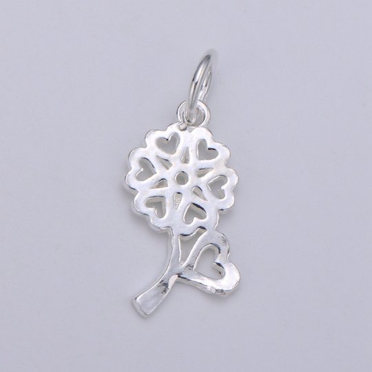 925 Sterling Silver Love Flower Charm, Floral Charm Silver Flower Charm for Necklace Bracelet Earring, Heart Charm, SL-HJ-98 - DLUXCA