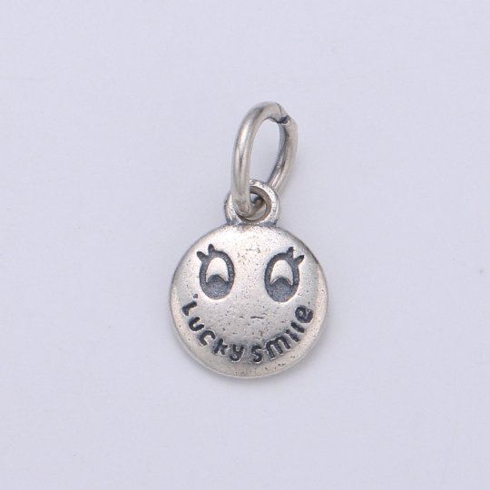 925 Sterling Silver Lucky Smile Charm, Message Charm Silver Happy Face Charm for Necklace Bracelet Earring, Happy Charm SL-110 - DLUXCA