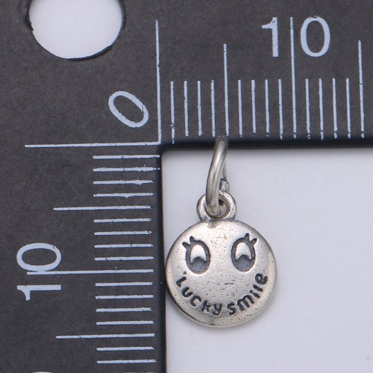 925 Sterling Silver Lucky Smile Charm, Message Charm Silver Happy Face Charm for Necklace Bracelet Earring, Happy Charm SL-110 - DLUXCA
