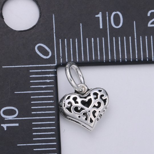 925 Sterling Silver Plump Heart Charm, Puffy Heart Charm Silver Love Charm for Necklace Bracelet Earring, I Love You Charm SL-147 - DLUXCA