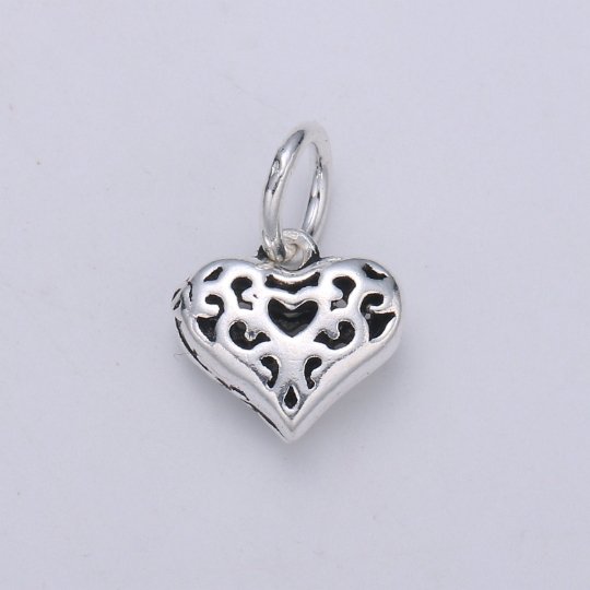 925 Sterling Silver Plump Heart Charm, Puffy Heart Charm Silver Love Charm for Necklace Bracelet Earring, I Love You Charm SL-147 - DLUXCA