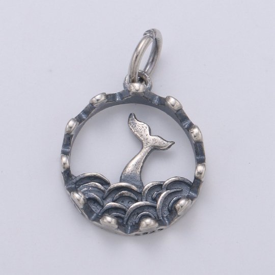 925 Sterling Silver Queen of the Sea Charm, Beach Charm Silver Whale Tail Charm for Necklace Bracelet Earring, Animal Charm SL-186 - DLUXCA