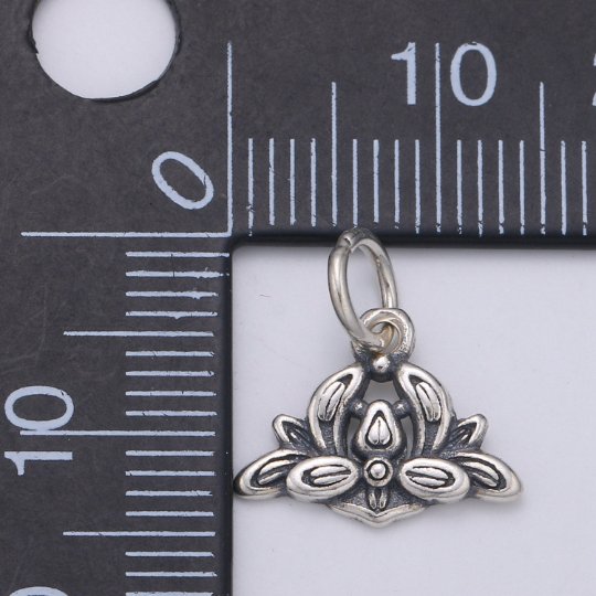 925 Sterling Silver Ranunculus Charm, Floral Charm Silver Black Flower Charm for Necklace Bracelet Earring, Flower Charm, SL-HJ-162 - DLUXCA
