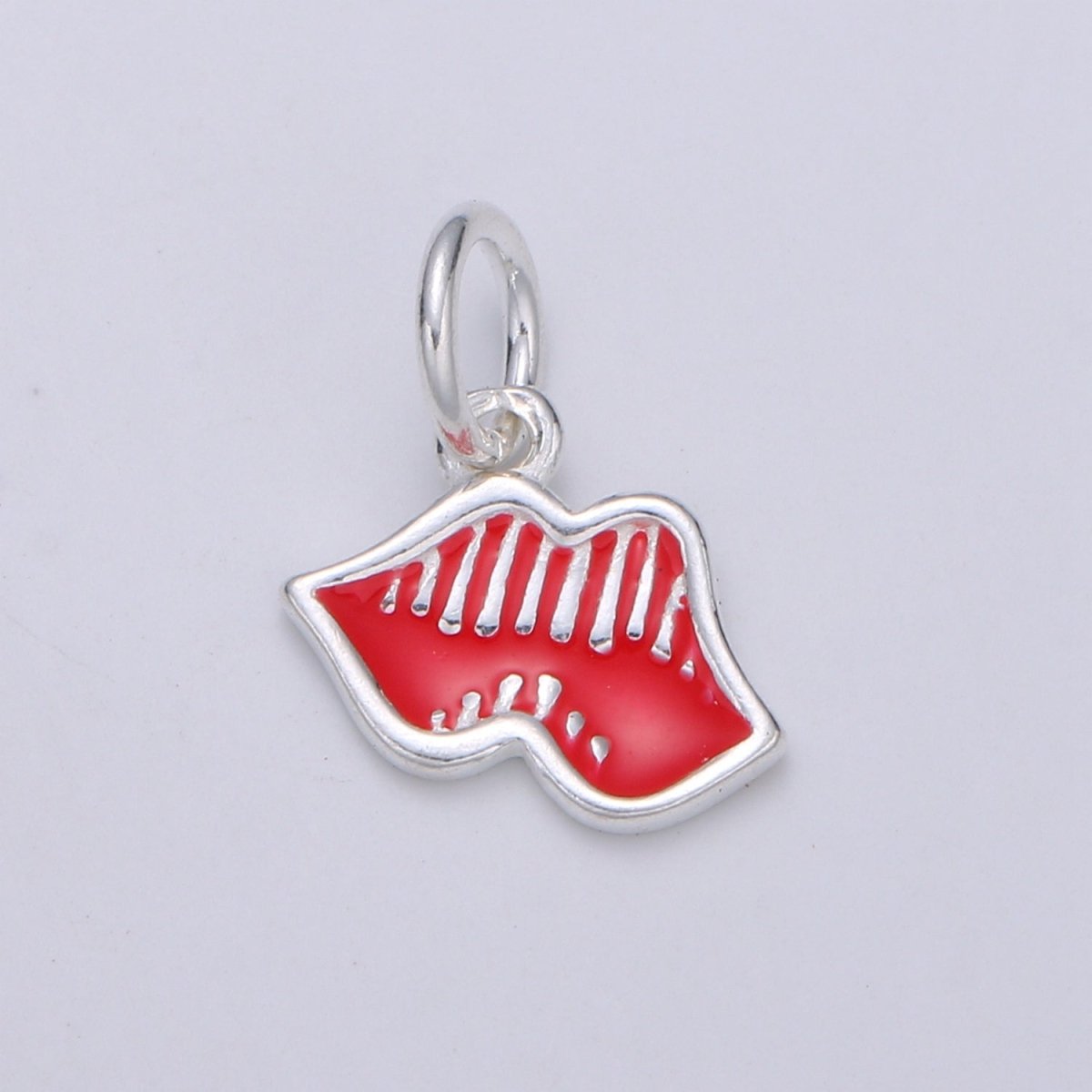 925 Sterling Silver Red Hot Lips Flower Charm, Lip Charm Silver Mouth Charm for Necklace Bracelet Earring, Makeup Charm SL-053 - DLUXCA