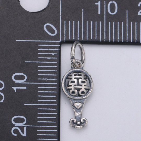 925 Sterling Silver Shuangxi Charm, Double Happiness Charm Silver Wedding Charm for Necklace Bracelet Earring, Chinese Symbol Charm SL-135 - DLUXCA