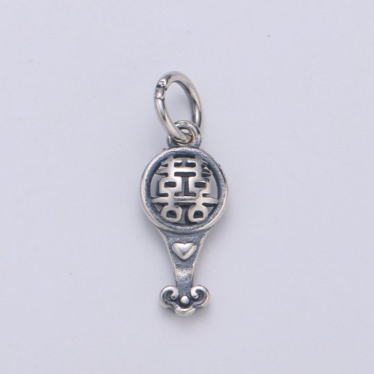 925 Sterling Silver Shuangxi Charm, Double Happiness Charm Silver Wedding Charm for Necklace Bracelet Earring, Chinese Symbol Charm SL-135 - DLUXCA