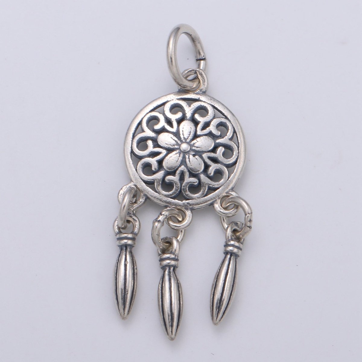 925 Sterling Silver Single Flower Dream Catcher Charm, Indian Charm Silver Dream Charm for Necklace Bracelet Earring, Dearm Catcher Charm SL-189 - DLUXCA