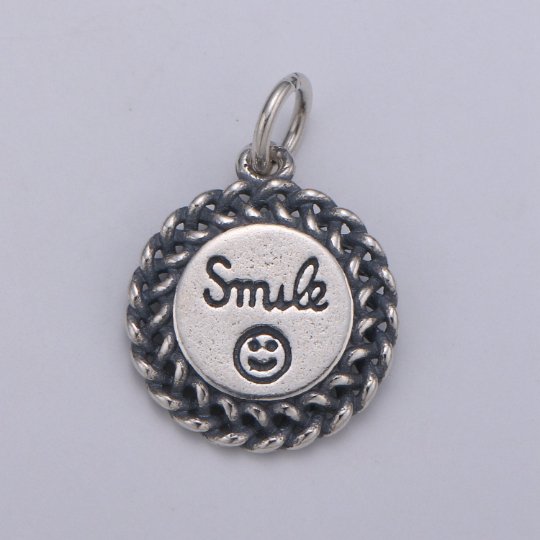 925 Sterling Silver Smile Charm, Message Charm Silver Happy Face Charm for Necklace Bracelet Earring, Happy Charm SL-086 - DLUXCA