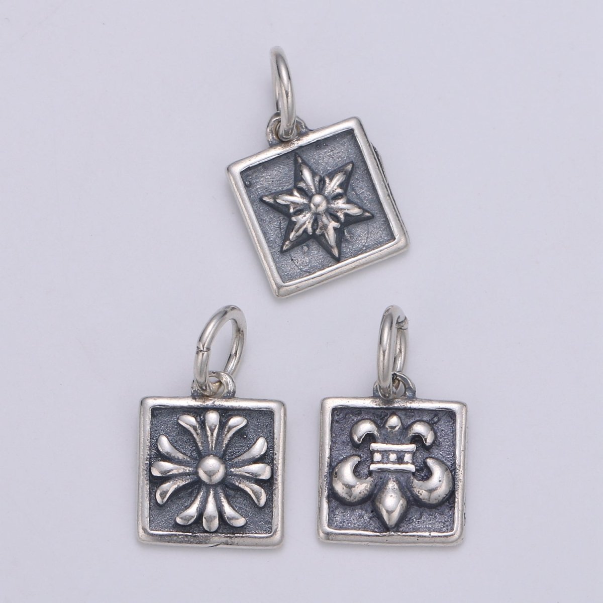 925 Sterling Silver Snowflake Charm, Square Charm Flower Charm for Necklace Bracelet Earring, Lily Flower Charm SL-065 SL-066 SL-067 - DLUXCA