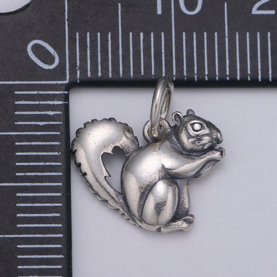 925 Sterling Silver Squirrel Charm, Animal Charm Silver Baby Squirrel Charm for Necklace Bracelet Earring, Forest Animal Charm SL-083 - DLUXCA