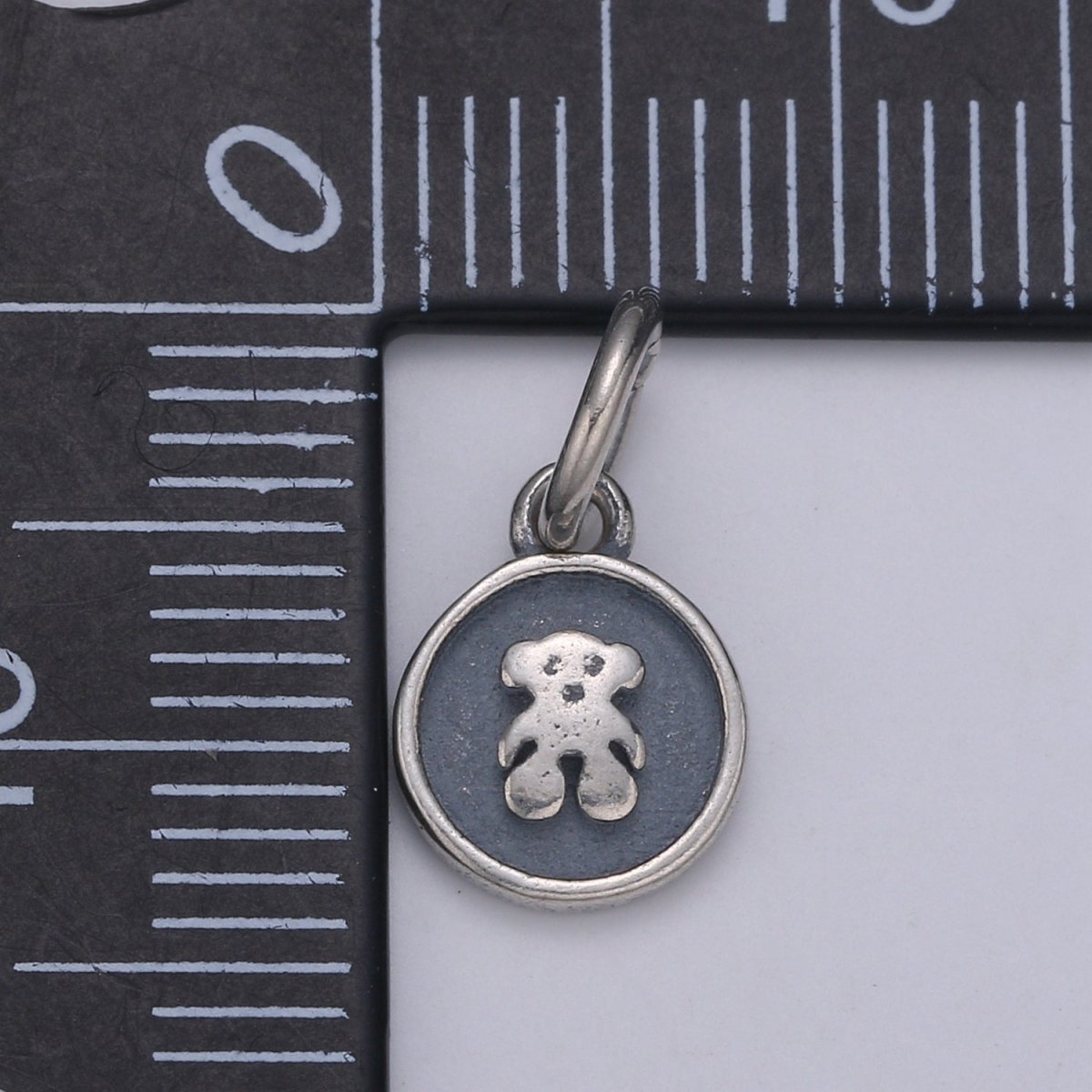 925 Sterling Silver Teddy Bear Charm, Antique Silver Bear Charm Circle Round Disc Charm for Necklace Bracelet Earring, Cute Charm SL-153 - DLUXCA