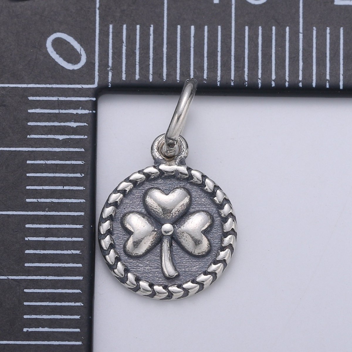 925 Sterling Silver Three Leaf Clover Charm, Message Charm Silver Happy Charm for Necklace Bracelet Earring, Good Luck Charm SL-103 - DLUXCA