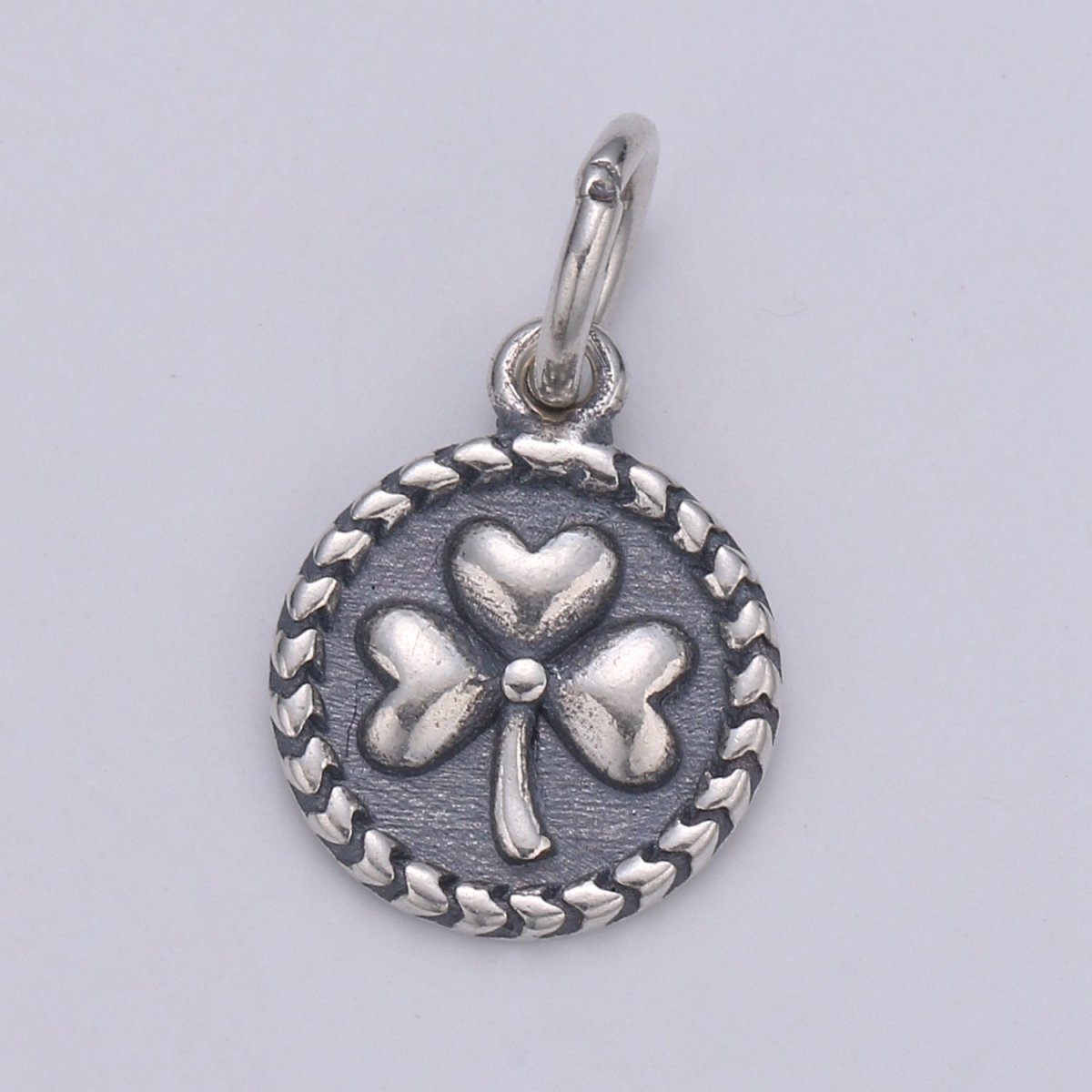 925 Sterling Silver Three Leaf Clover Charm, Message Charm Silver Happy Charm for Necklace Bracelet Earring, Good Luck Charm SL-103 - DLUXCA