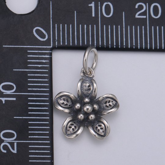 925 Sterling Silver Wildflower Charm, Floral Charm Silver Flower Charm for Necklace Bracelet Earring, Flower Charm SL-089 - DLUXCA