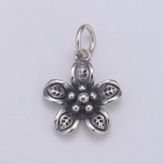 925 Sterling Silver Wildflower Charm, Floral Charm Silver Flower Charm for Necklace Bracelet Earring, Flower Charm SL-089 - DLUXCA
