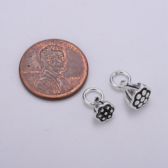 925 Sterling SilverLotus Sheed Pod Shaped Flowers Charm, Flower Charm Floral Charm for Necklace Bracelet Earring, Bell Flower Charm, SL-HJ-69/70 - DLUXCA