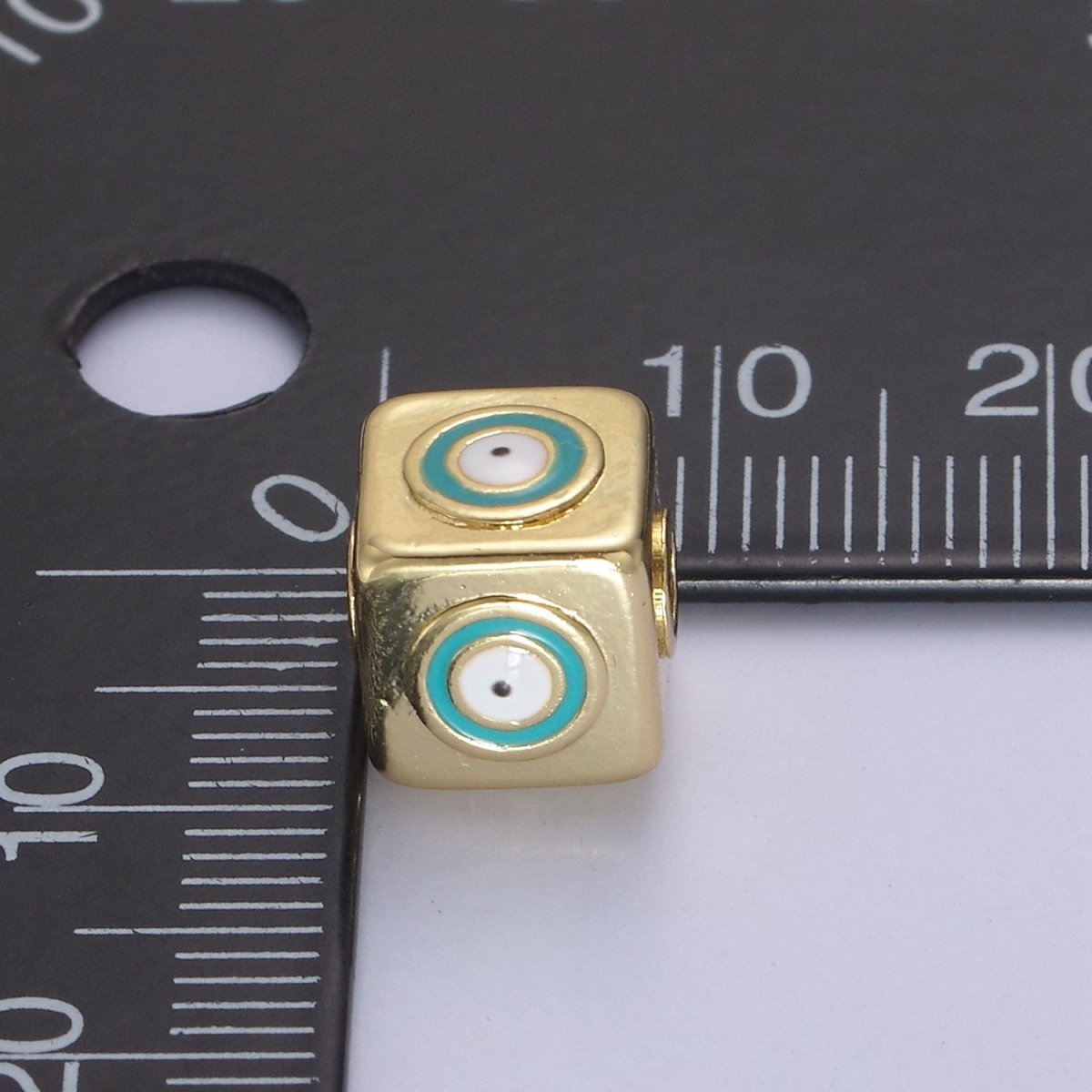 9mm Evil eye Cube charm Beads, Square Spacer Beads on Four Sides, Turkish Evil Eye, Gold bead Spacer Lucky Symbol Cube Bead B-774 to B-779 - DLUXCA