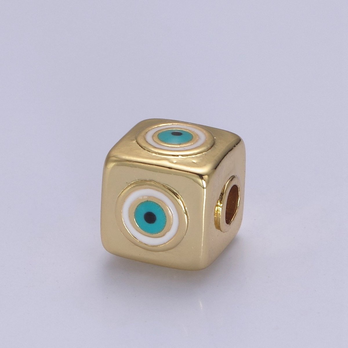 9mm Evil eye Cube charm Beads, Square Spacer Beads on Four Sides, Turkish Evil Eye, Gold bead Spacer Lucky Symbol Cube Bead B-774 to B-779 - DLUXCA