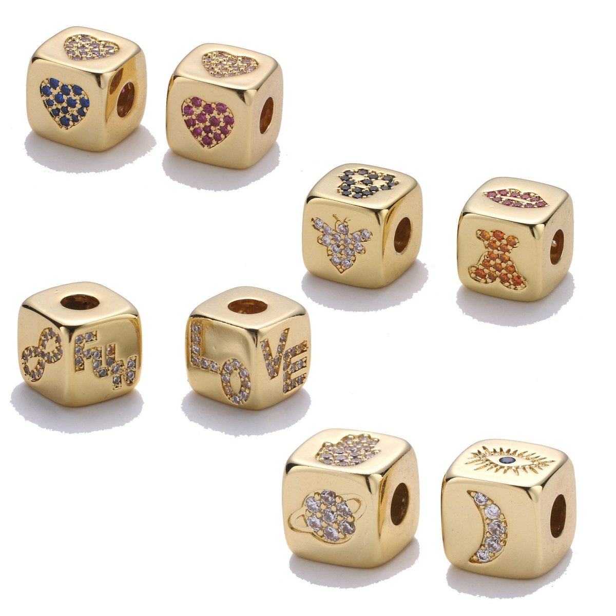 9x9mm CZ Gold Filled Beads, Evil Eye Beads, Heart Beads, Love Beads, Animal Blocks Micro Pave Block Charm for Bracelet Necklace Supply K-438 K-439 K-441 - DLUXCA