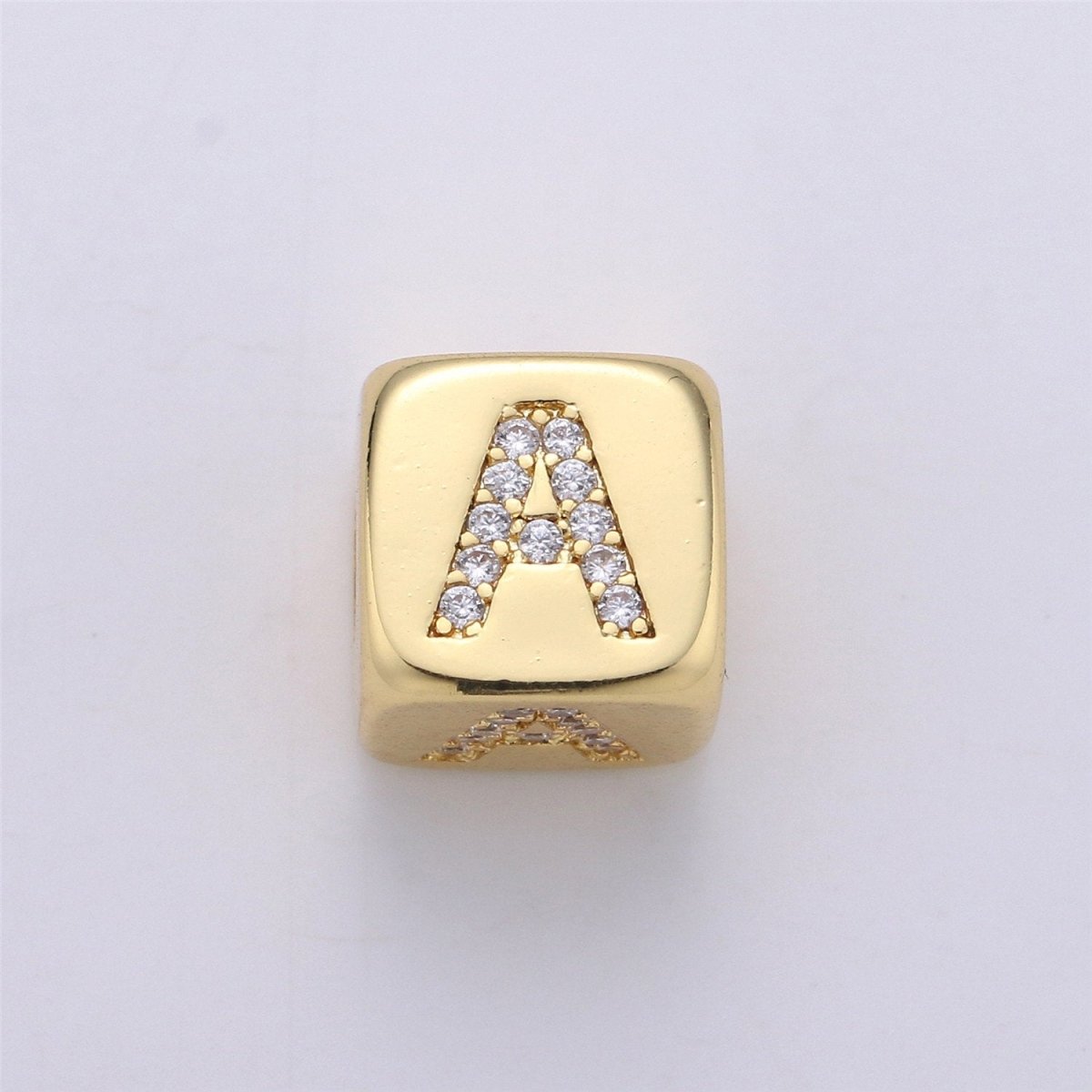 9x9mm Gold Initial Letter Beads, Alphabet Beads, Initial Beads, Alphabet Blocks Micro Pave Initial Block Charm for Bracelet Necklace Supply A-043 to A-055 - DLUXCA