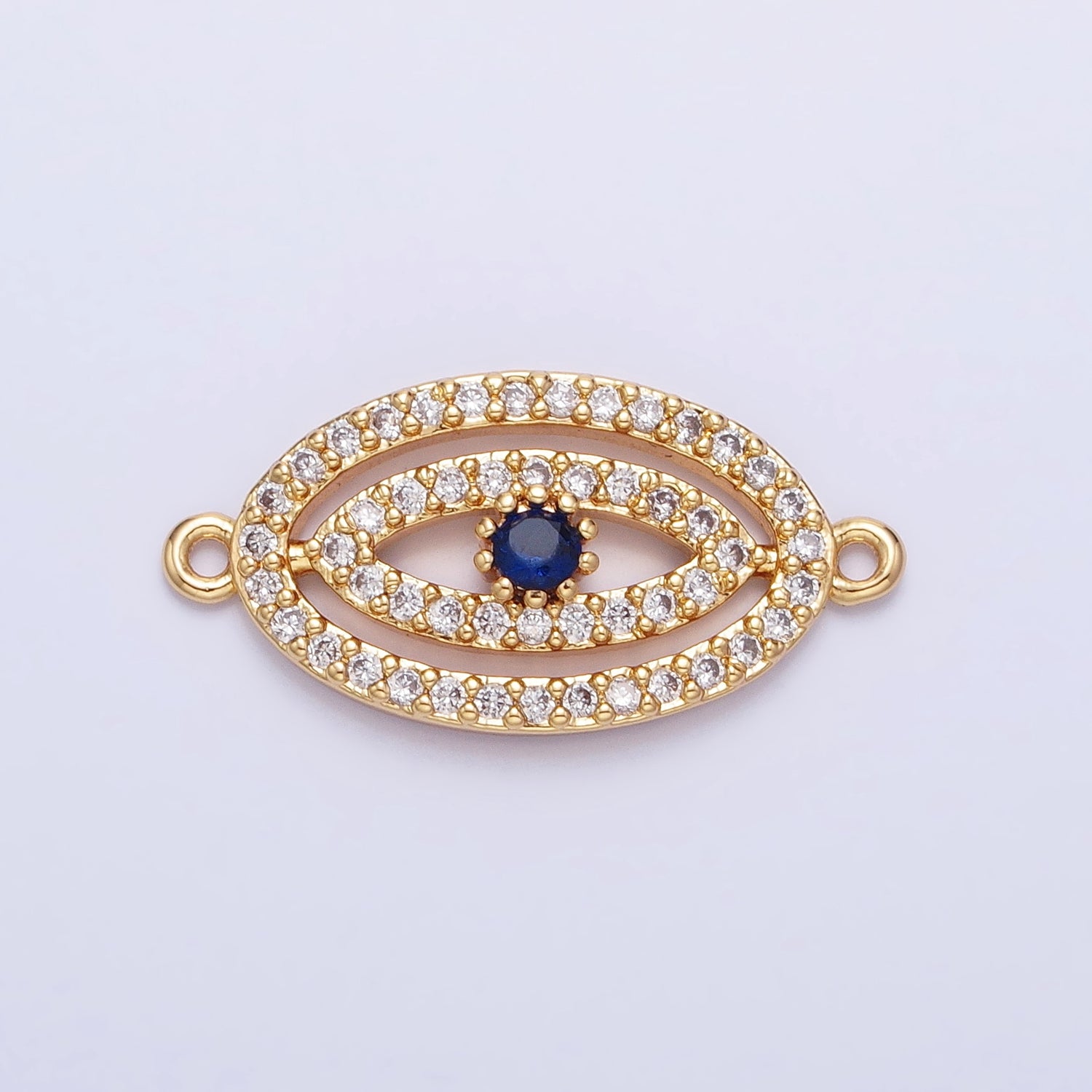 Gold, Silver Blue-Eyed Evil Eye Oval Micro Paved CZ Link Connector | AA991 AA992 - DLUXCA