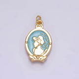 16K Gold Filled Double Sided Cinder Shoe Princess White, Pink, Blue Sparkly Enamel Charm in Gold & Silver | AC1543 - AC1548 - DLUXCA