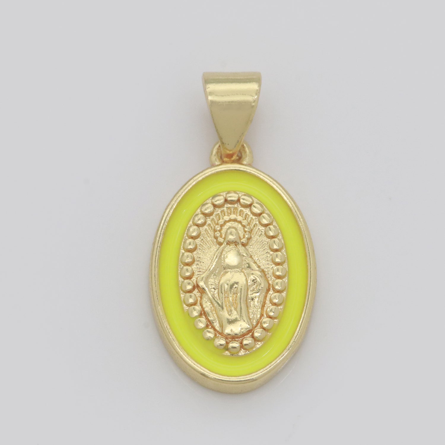 Dainty Miraculous Lady Charm gold medallion Charm, gold filled Virgin Mary religious medal Saint Pendant Religious Coin Catholic Enamel Jewelry - DLUXCA